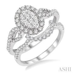 Oval Shape Halo Lovebright Diamond Wedding Set