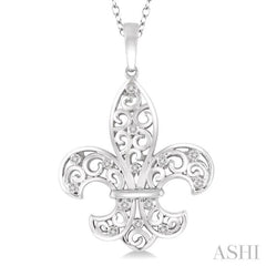 Silver Fleur De Lis Diamond Pendant