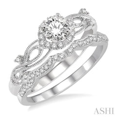 Round Shape Halo Diamond Wedding Set