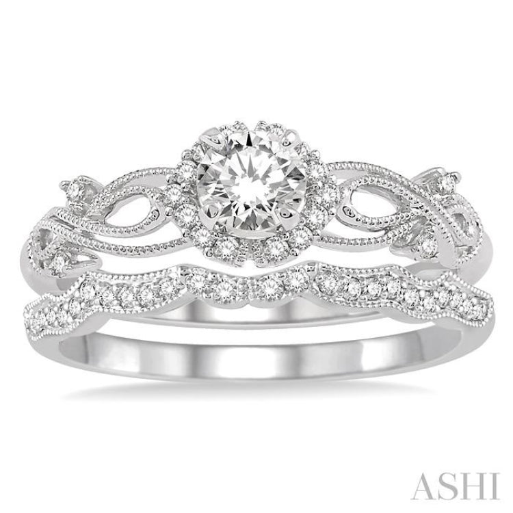 Round Shape Halo Diamond Wedding Set