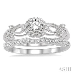 Round Shape Halo Diamond Wedding Set