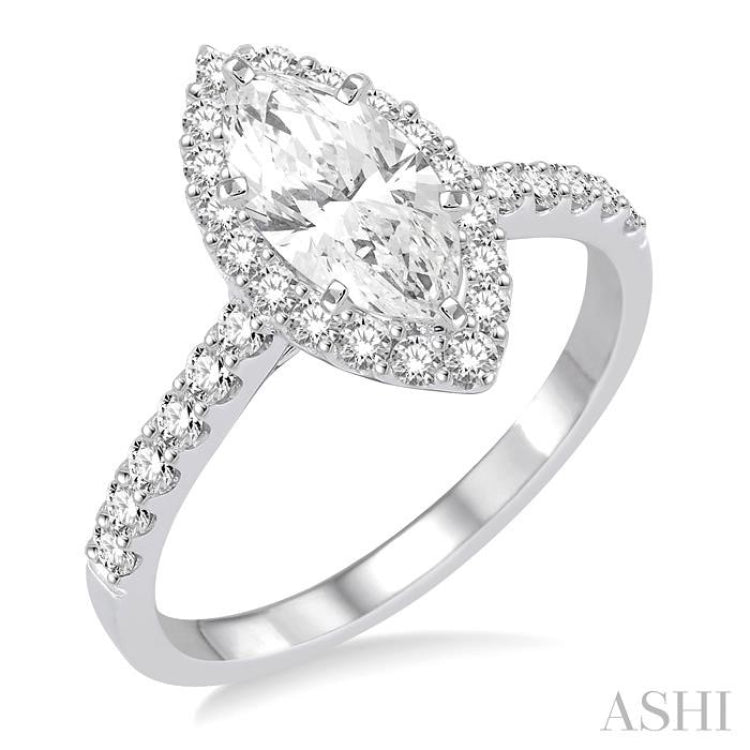 Marquise Shape Semi-Mount Halo Diamond Engagement Ring