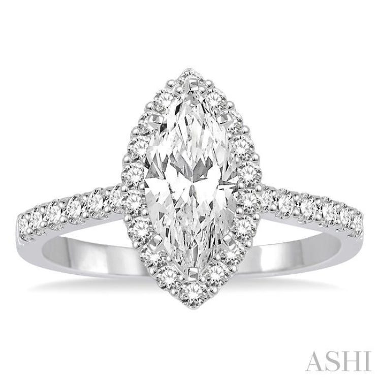 Marquise Shape Semi-Mount Halo Diamond Engagement Ring