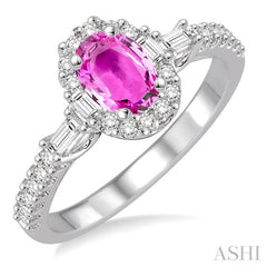 Oval Shape Gemstone & Halo Diamond Ring