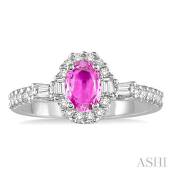 Oval Shape Gemstone & Halo Diamond Ring