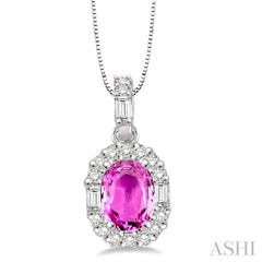 Oval Shape Gemstone & Halo Diamond Pendant