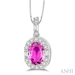 Oval Shape Gemstone & Halo Diamond Pendant