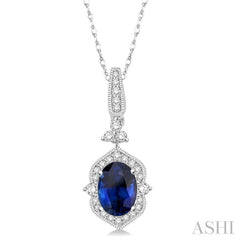 Oval Shape Gemstone & Halo Diamond Pendant