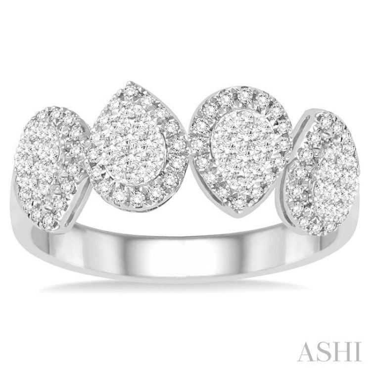 Pear Shape Halo Lovebright Half Eternity Diamond Ring