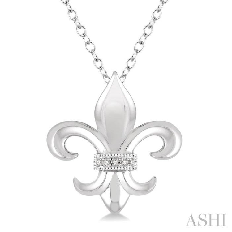 Silver Fleur De Lis Diamond Pendant