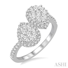 Pear Shape 2 Stone Halo Lovebright Diamond Fashion Ring