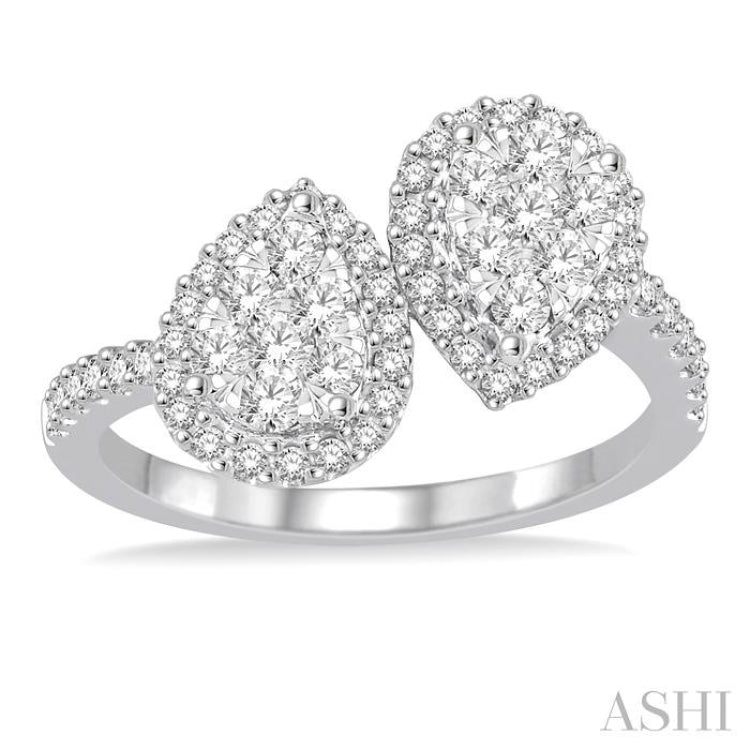 Pear Shape 2 Stone Halo Lovebright Diamond Fashion Ring