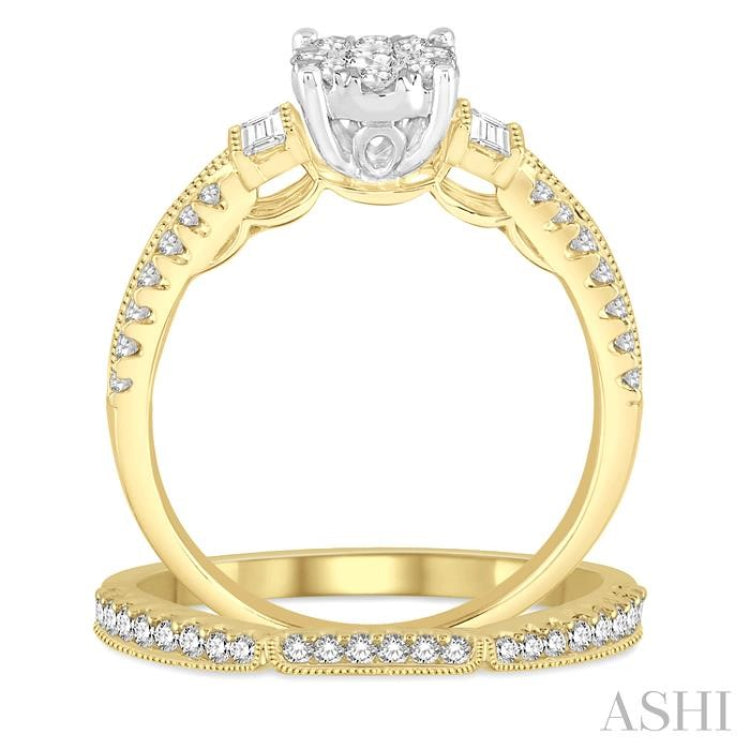 1 Ctw Diamond Lovebright Bridal Set with 3/4 Ctw Engagement Ring and 1/5 Ctw Wedding Band in 14K Yellow and White Gold