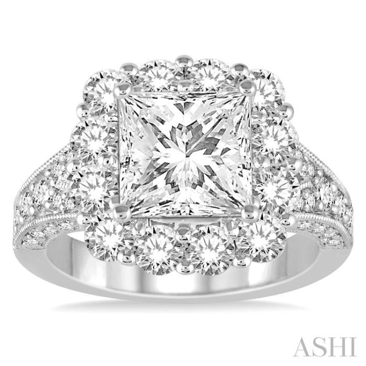 Princess Shape Semi-Mount Halo Diamond Engagement Ring