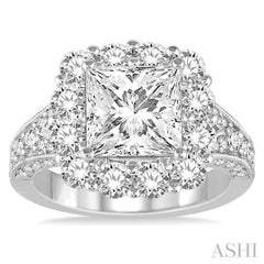 Princess Shape Semi-Mount Halo Diamond Engagement Ring