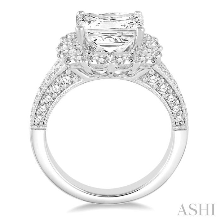 Princess Shape Semi-Mount Halo Diamond Engagement Ring