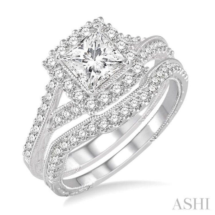 Princess Shape Halo Diamond Wedding Set