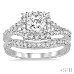 Princess Shape Halo Diamond Wedding Set