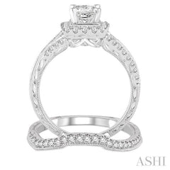 Princess Shape Halo Diamond Wedding Set