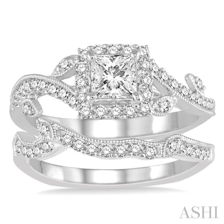 Princess Shape Halo Diamond Wedding Set