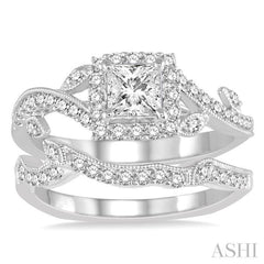 Princess Shape Halo Diamond Wedding Set