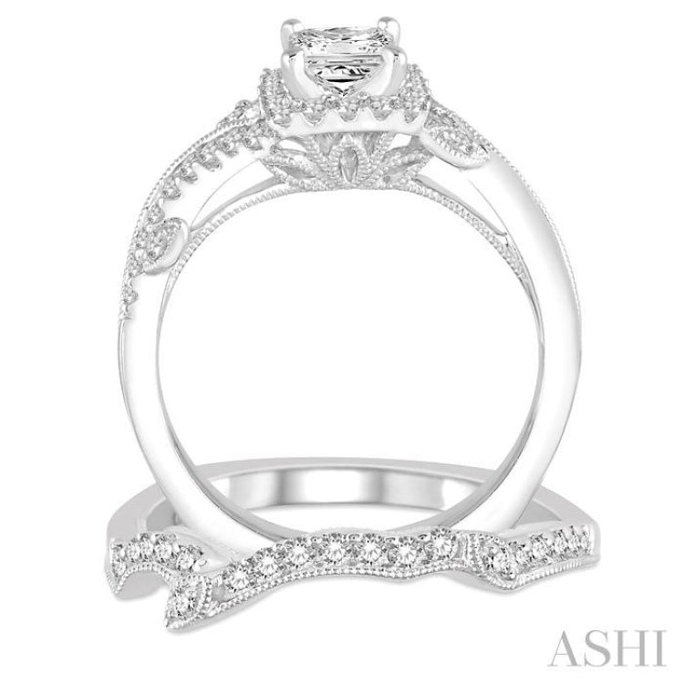 Princess Shape Halo Diamond Wedding Set