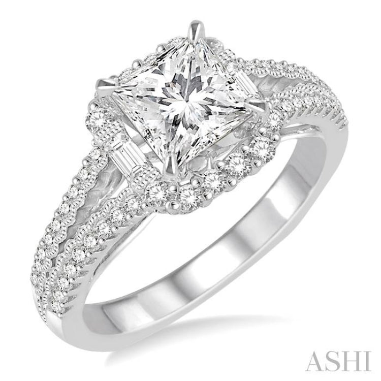 Princess Shape Semi-Mount Halo Diamond Engagement Ring