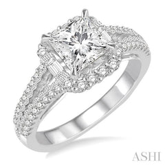 Princess Shape Semi-Mount Halo Diamond Engagement Ring