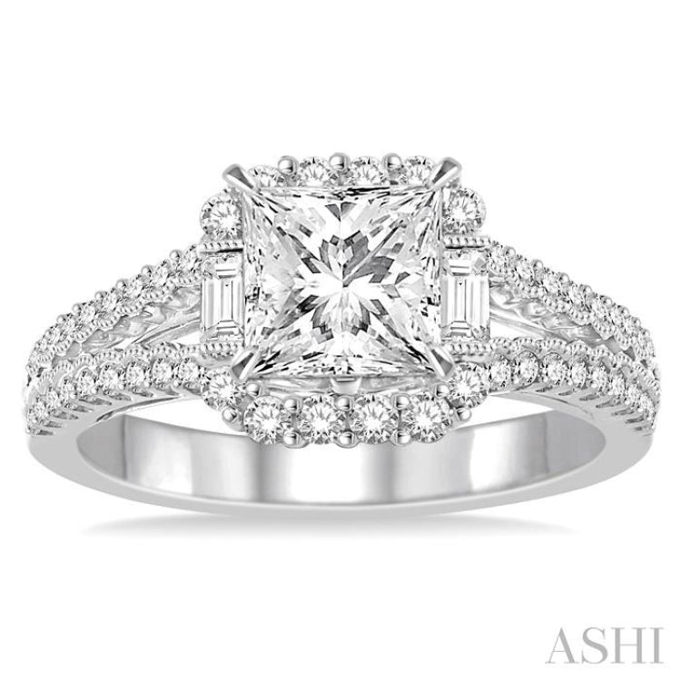 Princess Shape Semi-Mount Halo Diamond Engagement Ring