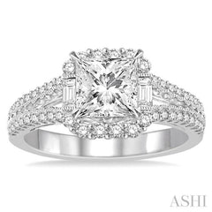 Princess Shape Semi-Mount Halo Diamond Engagement Ring