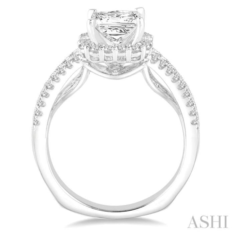 Princess Shape Semi-Mount Halo Diamond Engagement Ring