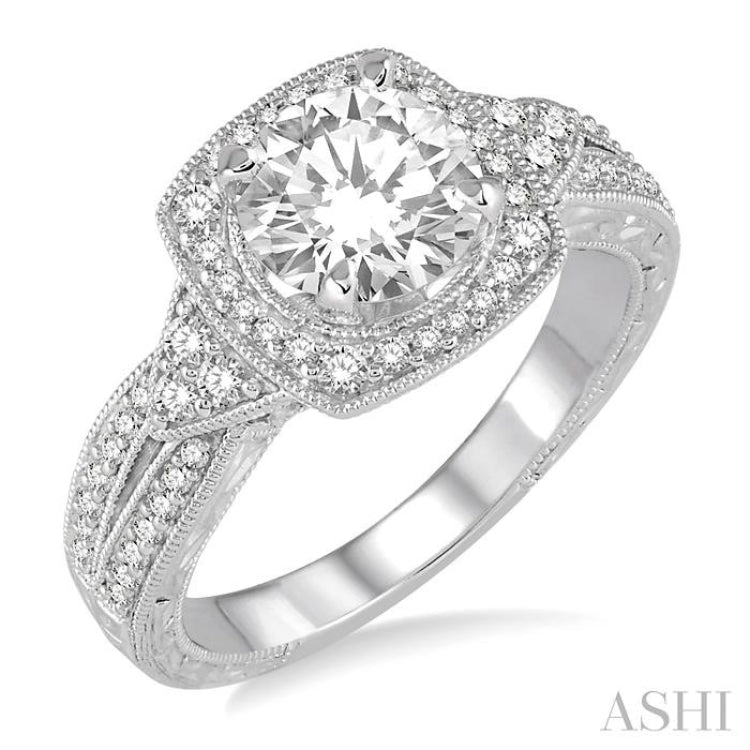 Round Shape Semi-Mount Halo Diamond Engagement Ring