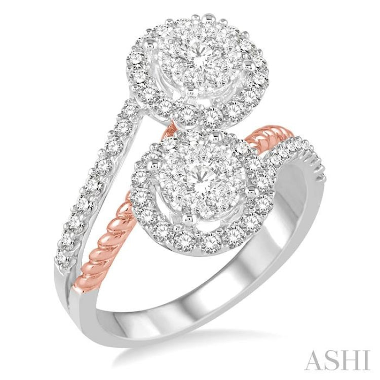 2 Stone Halo Lovebright Diamond Fashion Ring