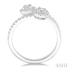 Silver 2 Stone Halo Diamond Fashion Ring