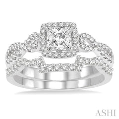 Princess Shape Halo Diamond Wedding Set