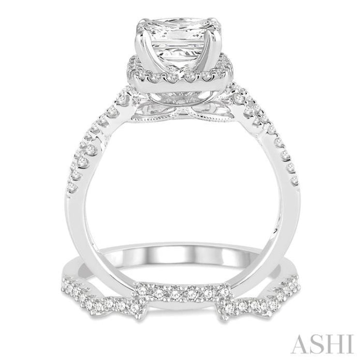 Princess Shape Halo Diamond Wedding Set