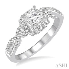 Princess Shape Semi-Mount Halo Diamond Engagement Ring