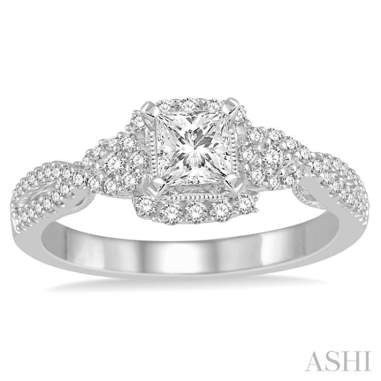 Princess Shape Semi-Mount Halo Diamond Engagement Ring