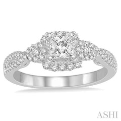 Princess Shape Semi-Mount Halo Diamond Engagement Ring