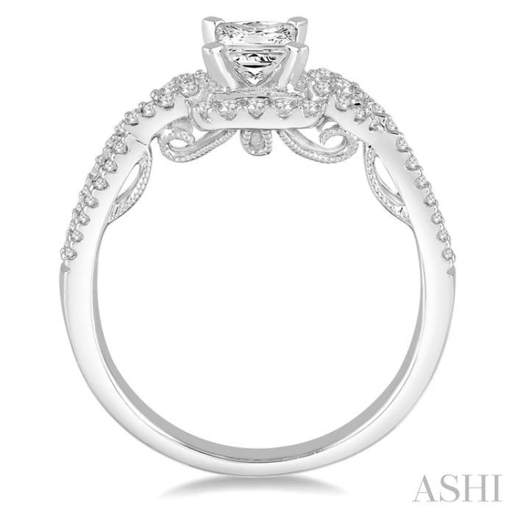 Princess Shape Semi-Mount Halo Diamond Engagement Ring