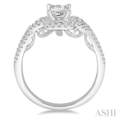 Princess Shape Semi-Mount Halo Diamond Engagement Ring