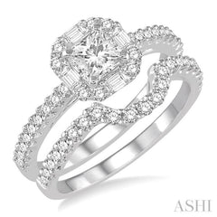 Princess Shape Halo Diamond Wedding Set