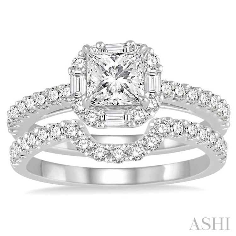 Princess Shape Halo Diamond Wedding Set