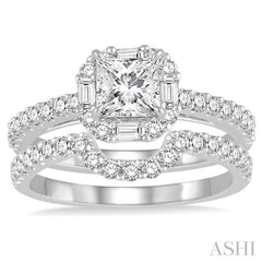 Princess Shape Halo Diamond Wedding Set