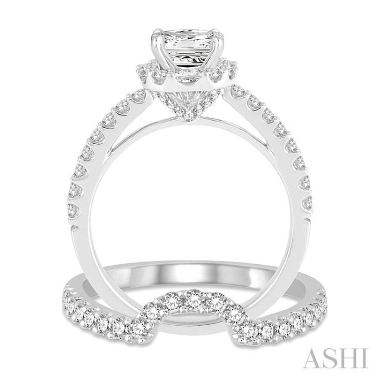 Princess Shape Halo Diamond Wedding Set