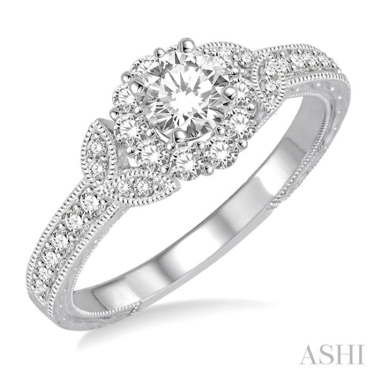 Round Shape Semi-Mount Halo Diamond Engagement Ring