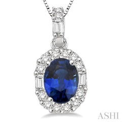 Oval Shape Gemstone & Halo Diamond Pendant