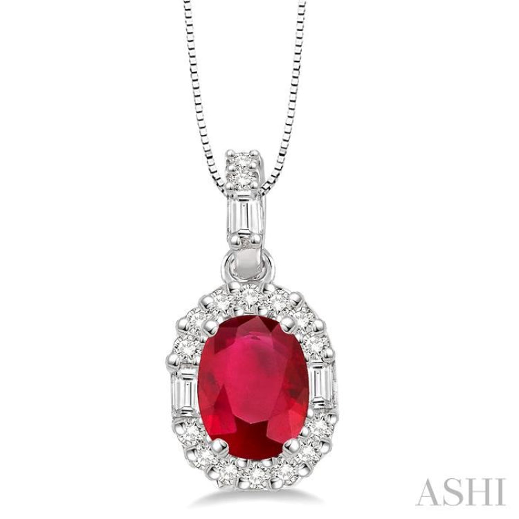 Oval Shape Gemstone & Halo Diamond Pendant