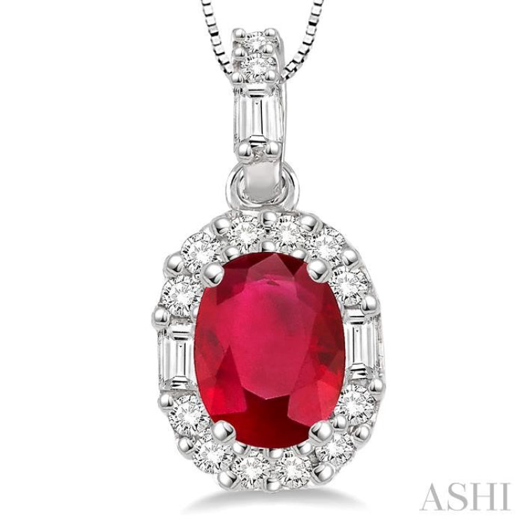 Oval Shape Gemstone & Halo Diamond Pendant