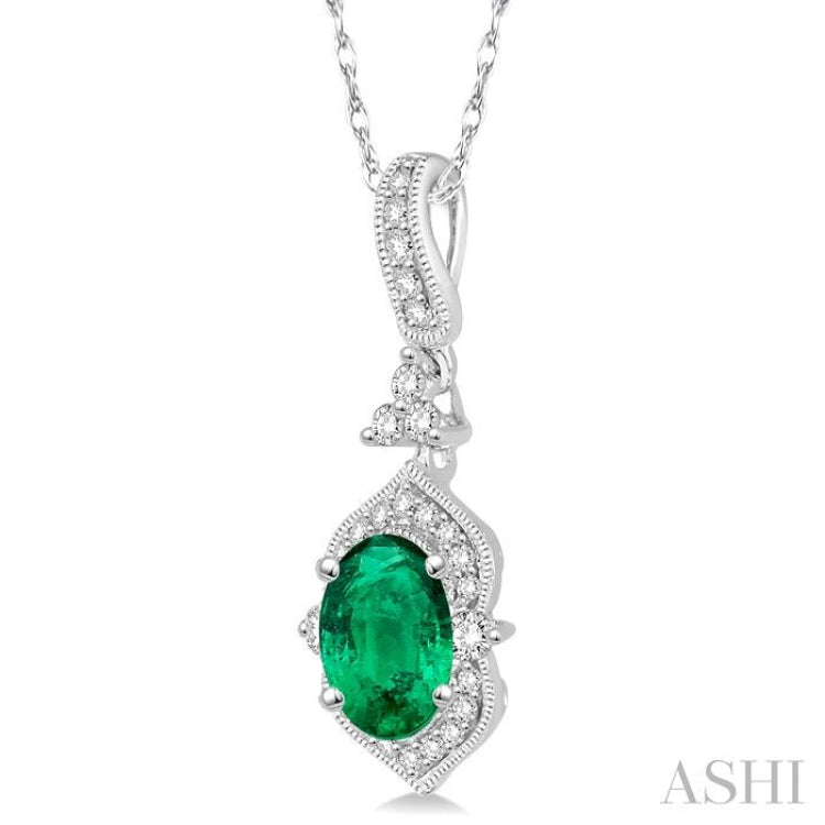 Oval Shape Gemstone & Halo Diamond Pendant